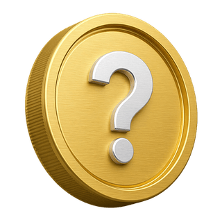 Pièce d’or 3D ornée d’un point d’interrogation décoratif sur la page FAQ